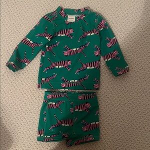 Hanna Andersson Teal Tiger Print Swim Set